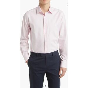 David Donahue Spread Collar Trim‎ Solid Men Dress Shirt Pink 15.5 | 34/35 NWT